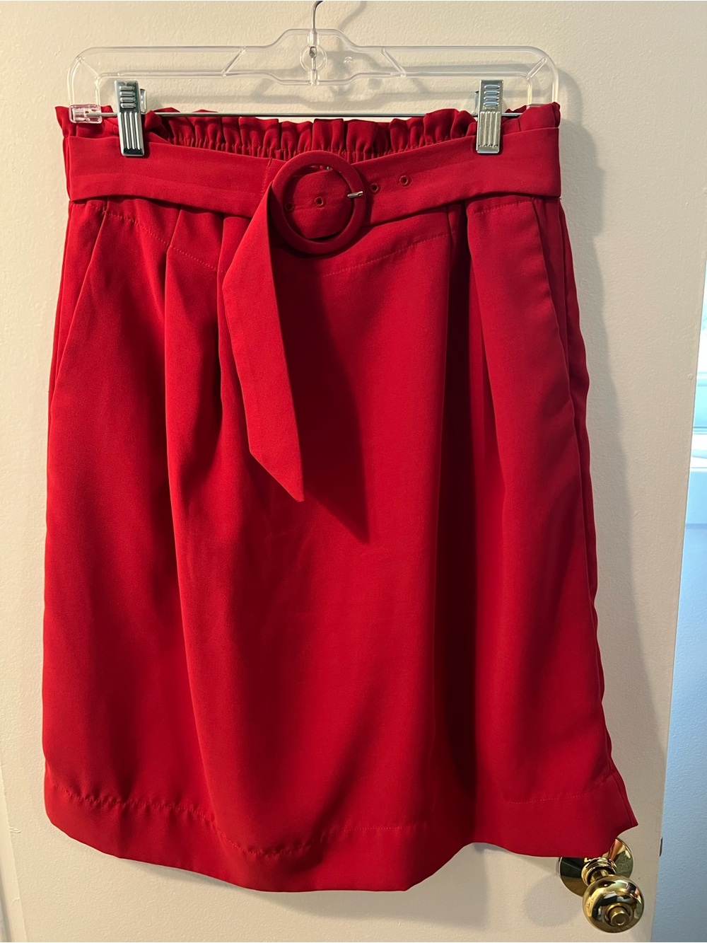 H&M Women's Red Belted Paperbag Waist Skirt
